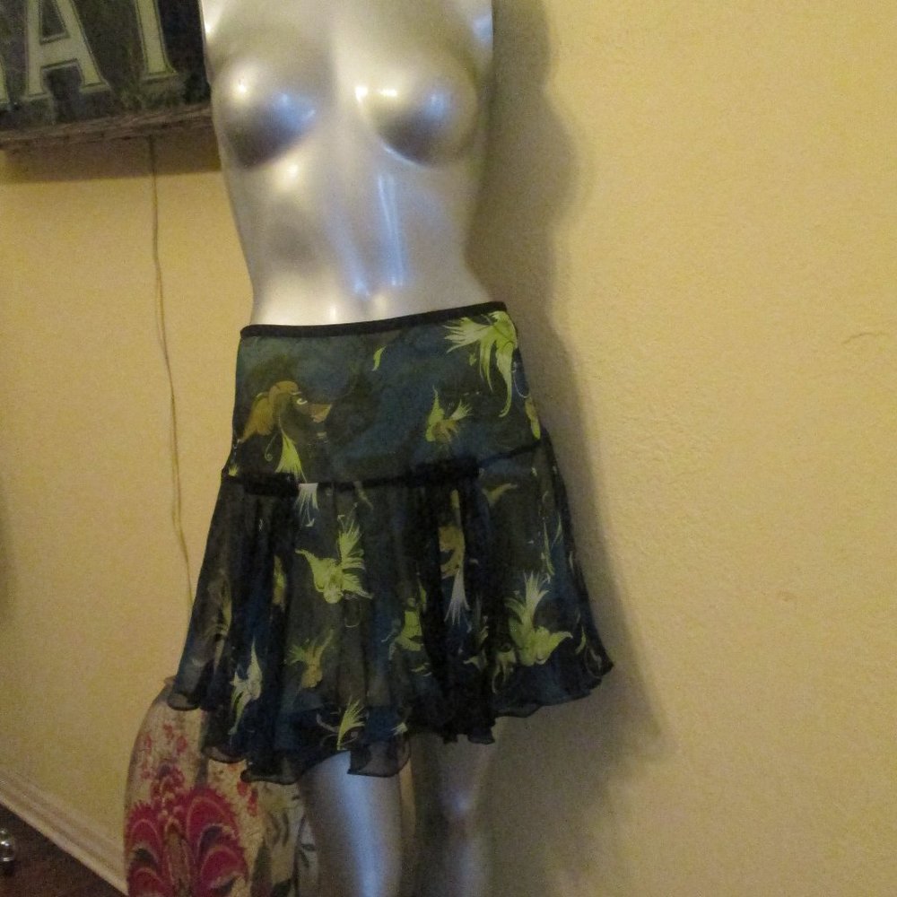 Diane Von Furstenberg Flirty Flounce Skirt Blue Green S M - Picture 2 of 7